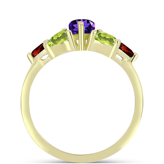 Goldplattierter Silberring mit marokkanischem Amethyst und Zitrin aus dem Ural
