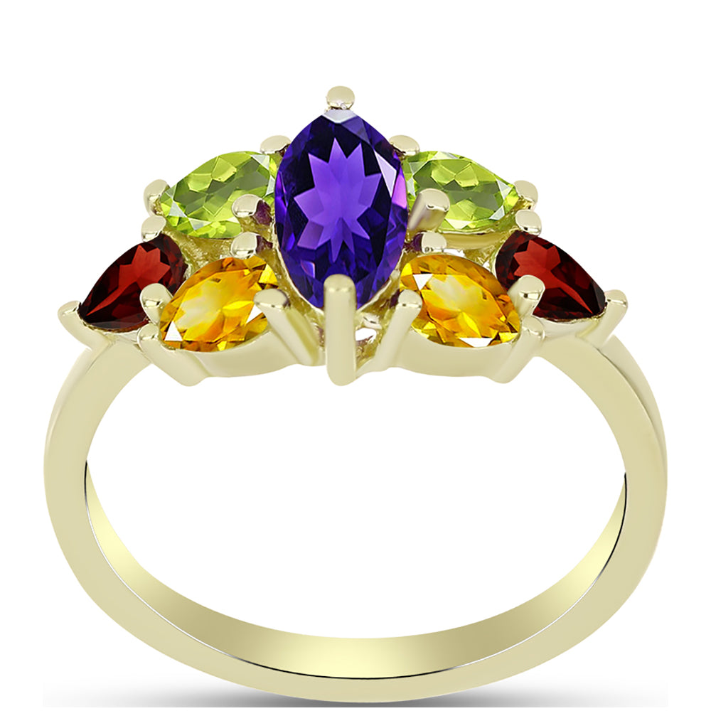Goldplattierter Silberring mit marokkanischem Amethyst und Zitrin aus dem Ural