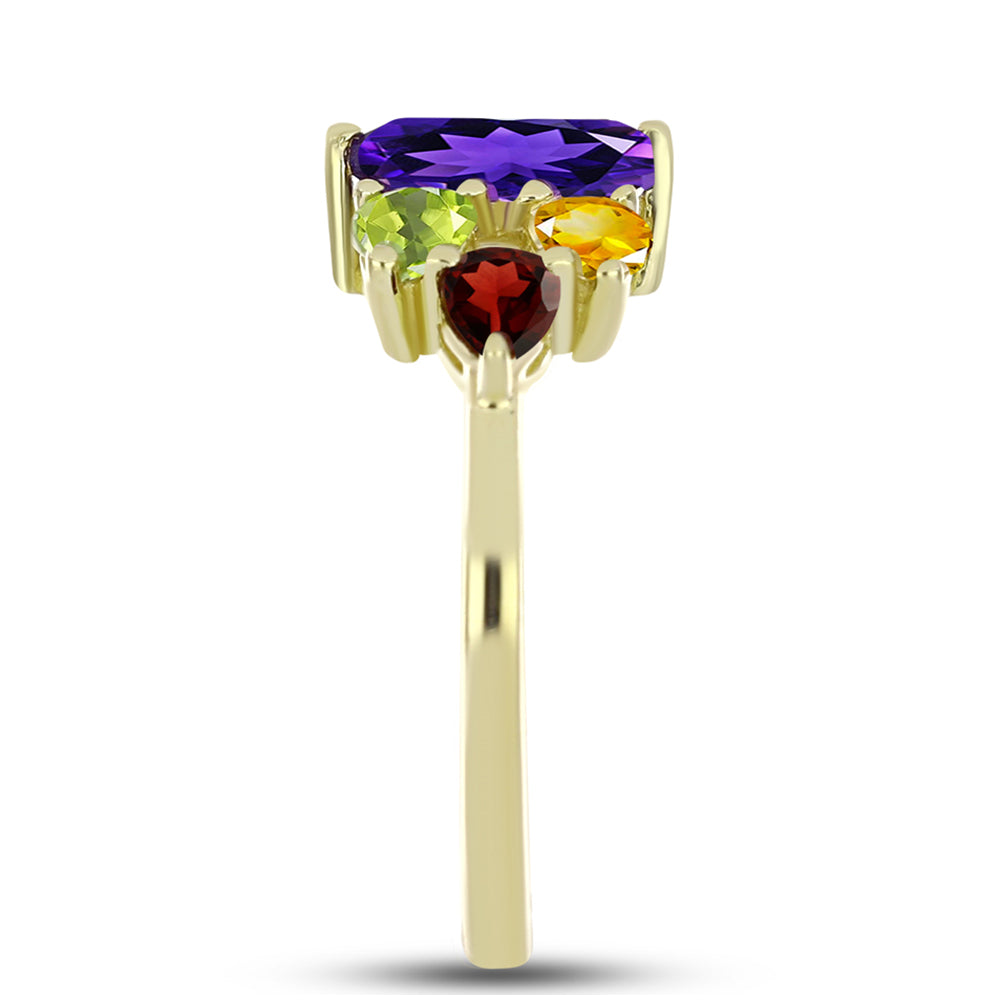 Goldplattierter Silberring mit marokkanischem Amethyst und Zitrin aus dem Ural