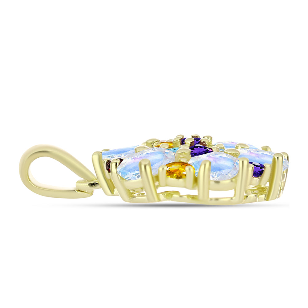 Goldplattierter Silberanhänger mit Regenbogenmondstein und marokkanischem Amethyst