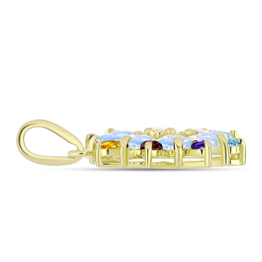 Goldplattierter Silberanhänger mit Regenbogenmondstein und marokkanischem Amethyst