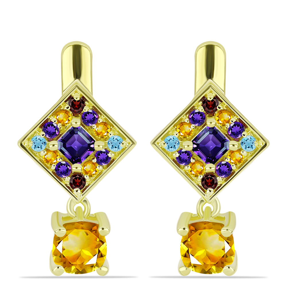 Goldplattierte Silberohrringe mit Zitrin aus dem Ural und marokkanischem Amethyst 1 