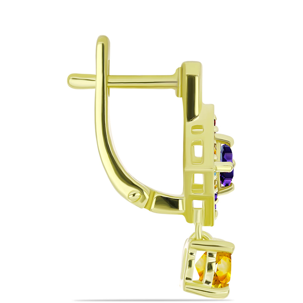 Goldplattierte Silberohrringe mit Zitrin aus dem Ural und marokkanischem Amethyst 2 