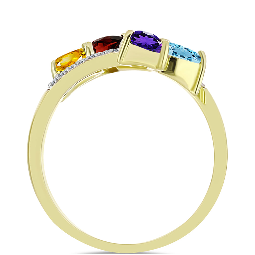 Goldplattierter Silberring mit marokkanischem Amethyst und Zitrin aus dem Ural