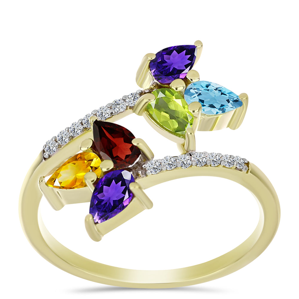 Goldplattierter Silberring mit marokkanischem Amethyst und Zitrin aus dem Ural 3 