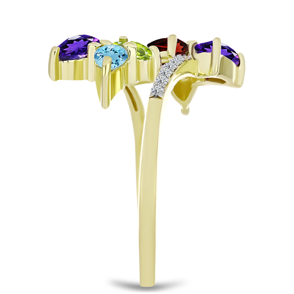 Goldplattierter Silberring mit marokkanischem Amethyst und Zitrin aus dem Ural