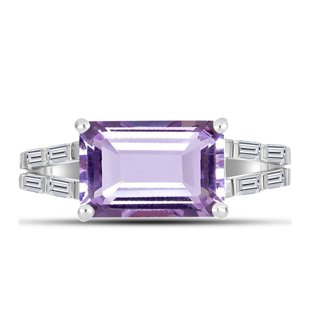 Silberring mit Rose De France Amethyst und weißem Zirkon