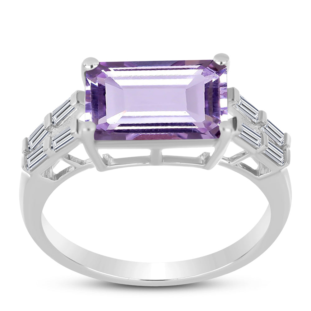 Silberring mit Rose De France Amethyst und weißem Zirkon 3 