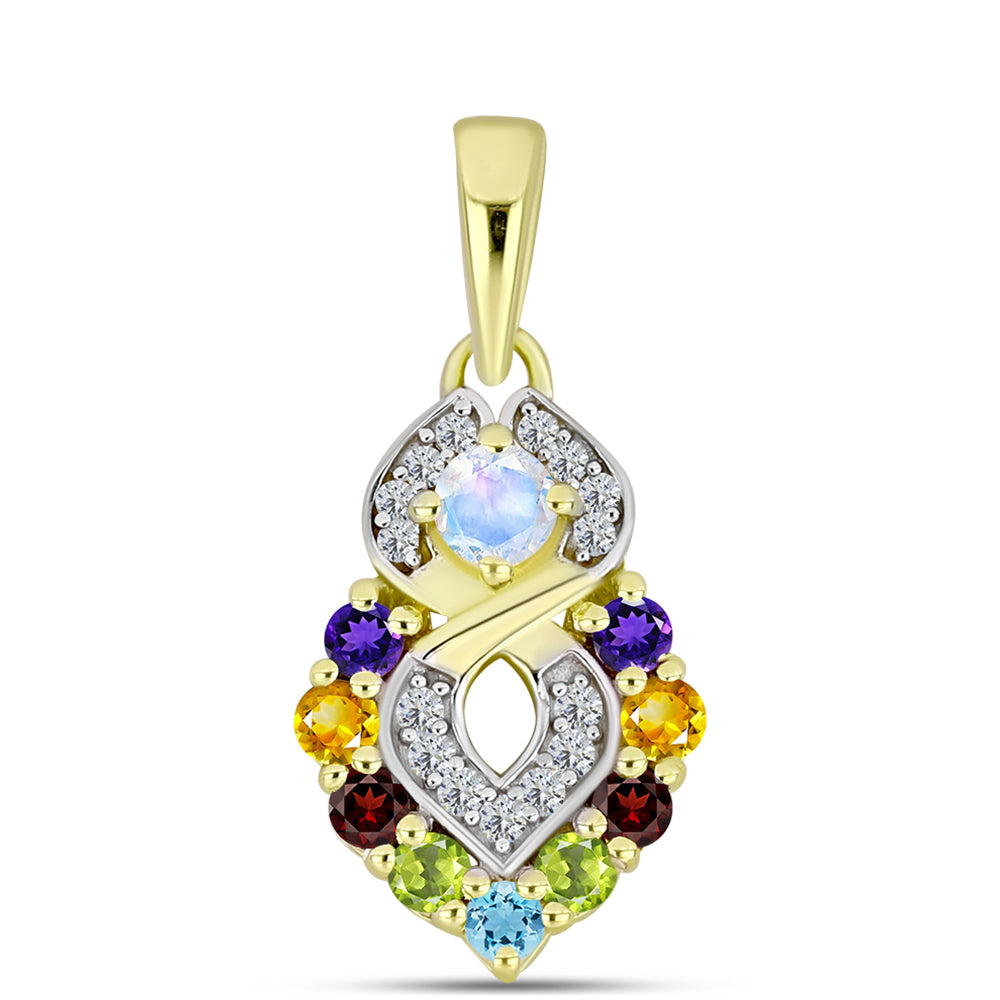 Goldplattierter Silberanhänger mit Regenbogenmondstein und marokkanischem Amethyst 1 