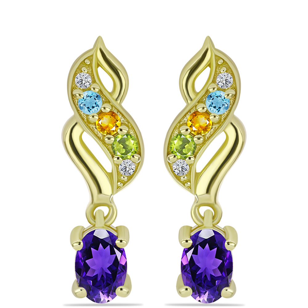 Goldplattierte Silberohrringe mit marokkanischem Amethyst und Zitrin aus dem Ural 1 