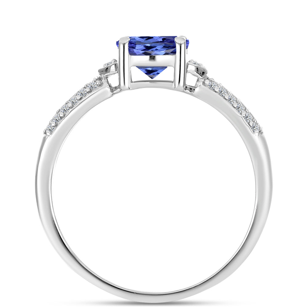 Silberring mit Tansanit - Klasse AAA und weißem Diamant 2 