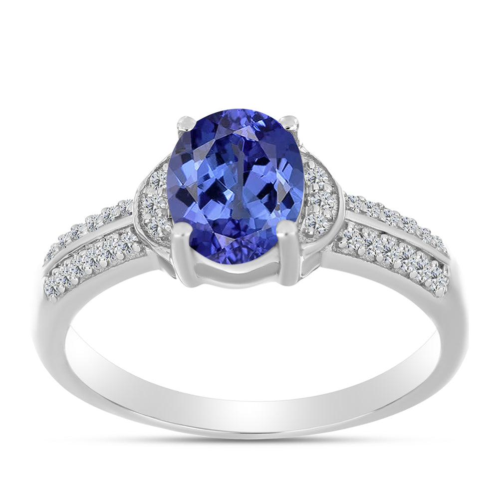 Silberring mit Tansanit - Klasse AAA und weißem Diamant 3 