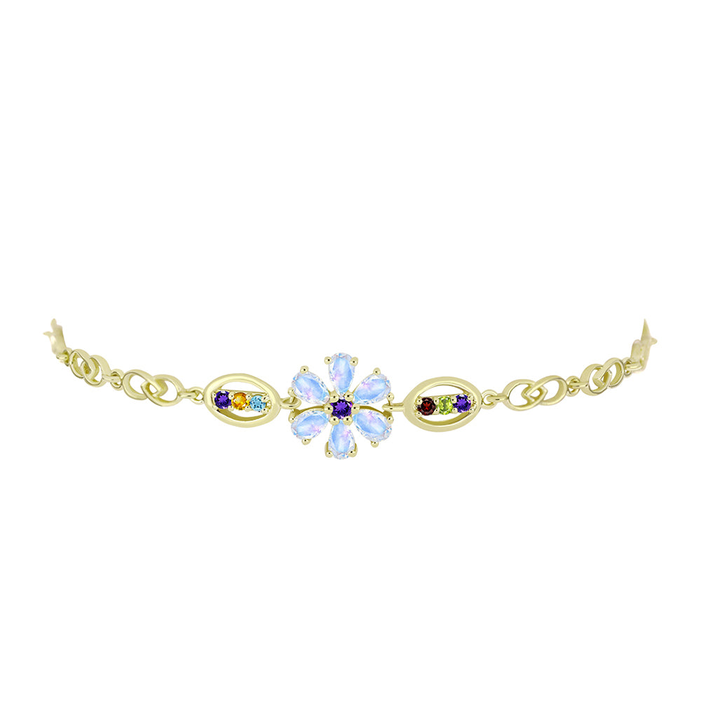 Goldplattiertes Silberarmband mit Regenbogenmondstein und marokkanischem Amethyst 2 