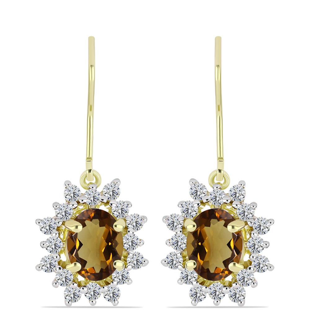 Goldplattierte Silberohrringe mit Cognac-Quarz und weißem Topas 1 