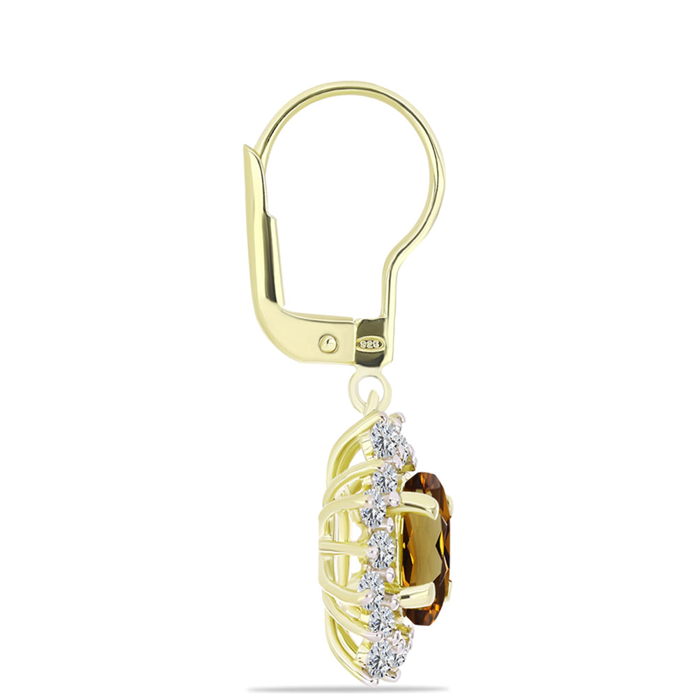 Goldplattierte Silberohrringe mit Cognac-Quarz und weißem Topas 2 