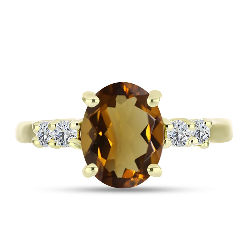 Goldplattierter Silberring mit Cognac-Quarz und weißem Topas