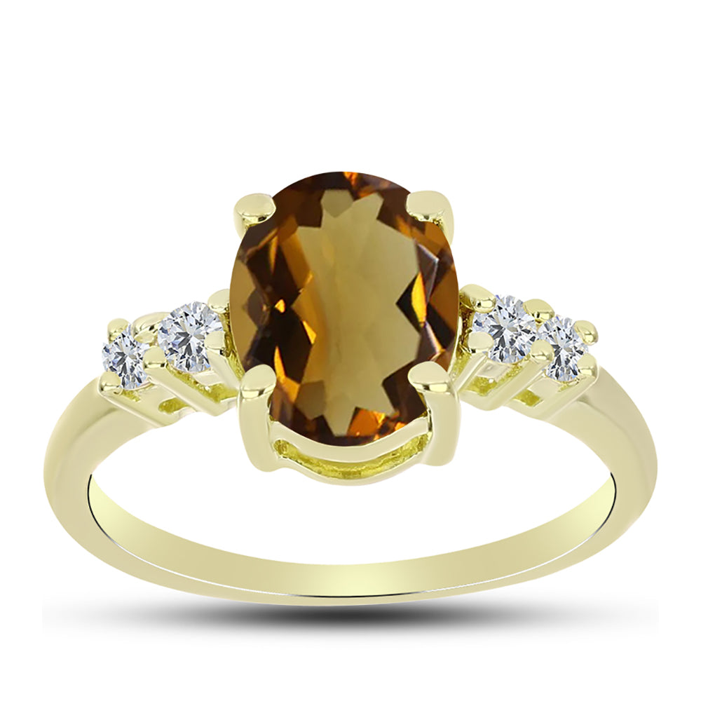Goldplattierter Silberring mit Cognac-Quarz und weißem Topas