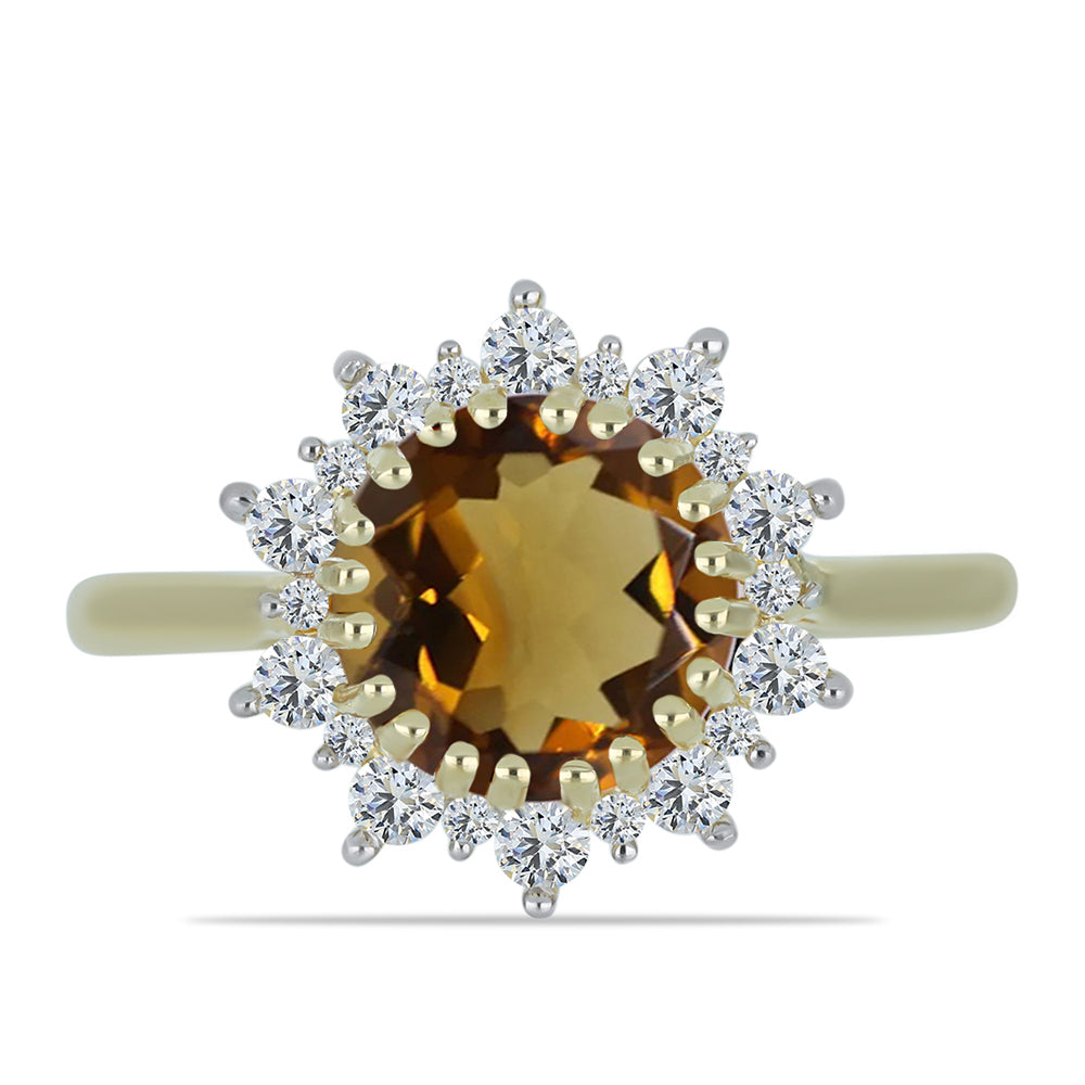 Goldplattierter Silberring mit Cognac-Quarz und weißem Topas
