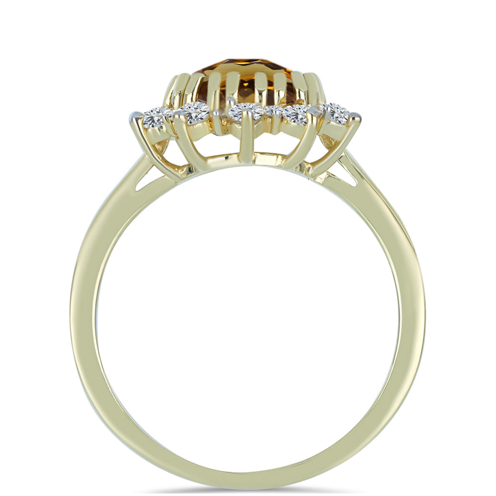 Goldplattierter Silberring mit Cognac-Quarz und weißem Topas