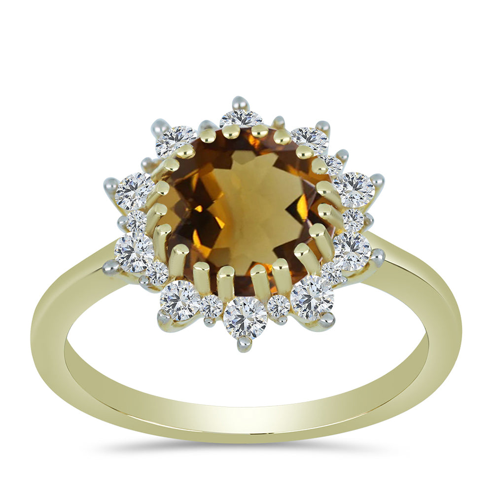 Goldplattierter Silberring mit Cognac-Quarz und weißem Topas