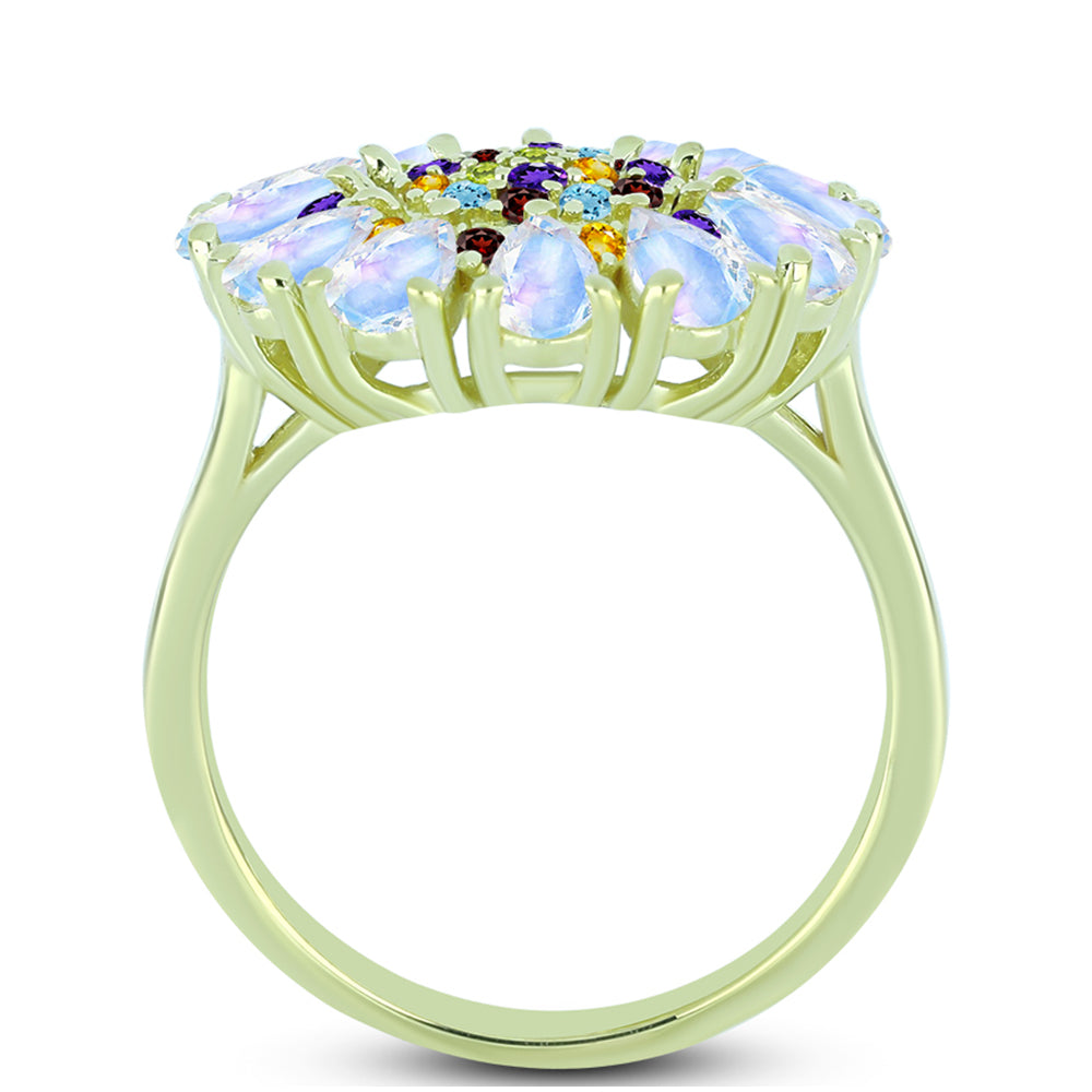 Goldplattierter Silberring mit Regenbogenmondstein und marokkanischem Amethyst 2 