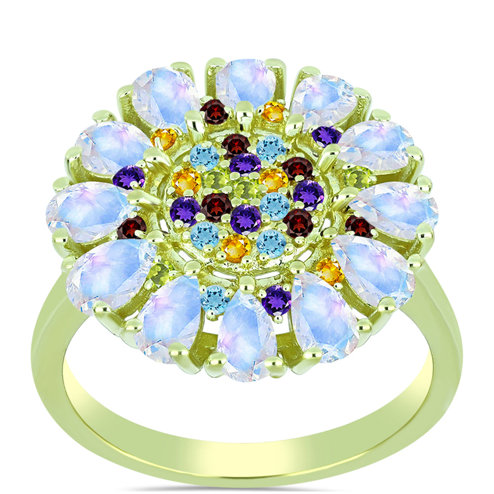 Goldplattierter Silberring mit Regenbogenmondstein und marokkanischem Amethyst 3 