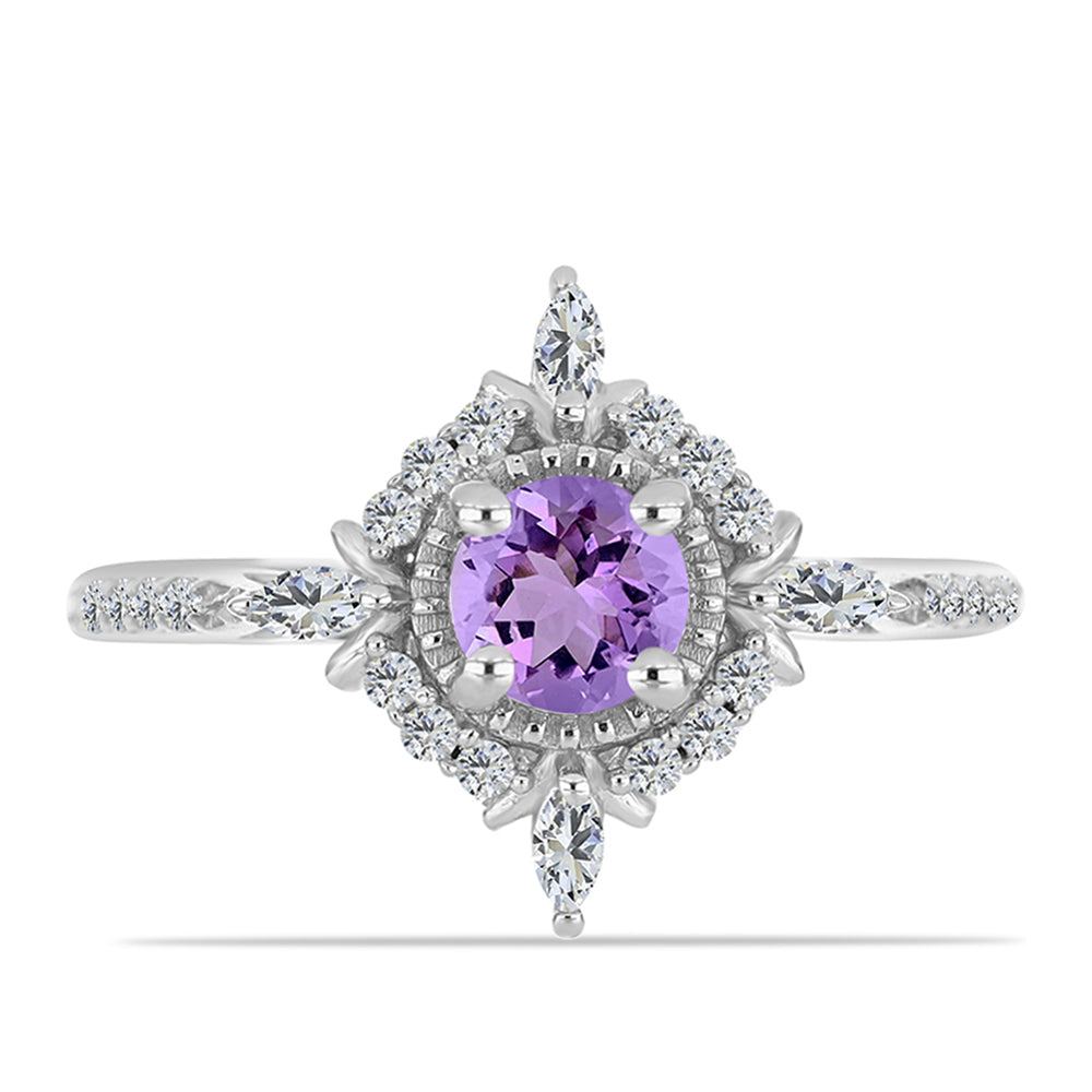 Silberring mit Rose De France Amethyst und weißem Zirkon 1 