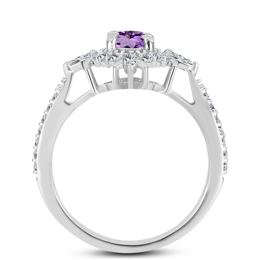 Silberring mit Rose De France Amethyst und weißem Zirkon