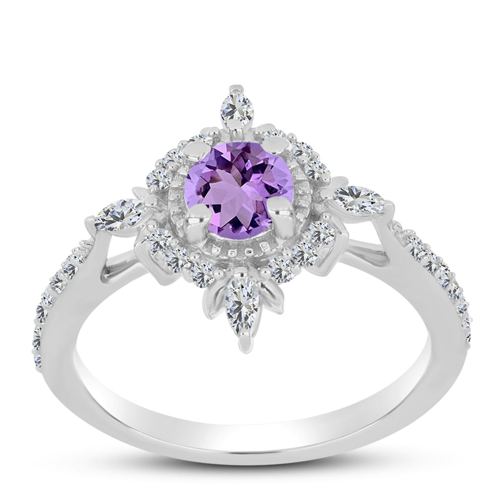 Silberring mit Rose De France Amethyst und weißem Zirkon
