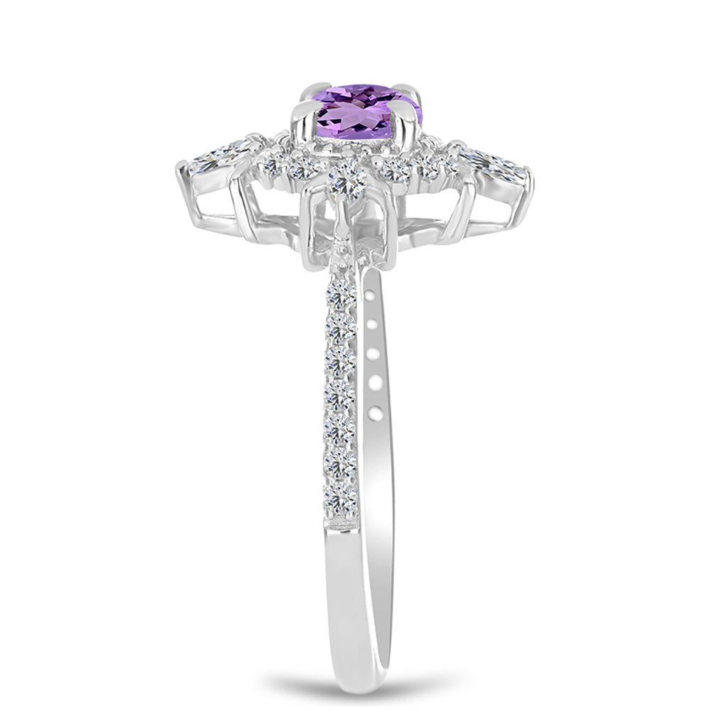 Silberring mit Rose De France Amethyst und weißem Zirkon