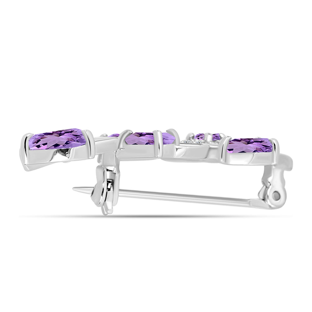 Silberbrosche mit Rose De France Amethyst und weißem Topas