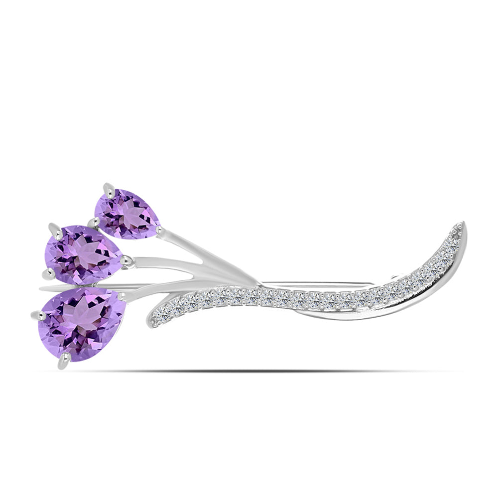 Silberbrosche mit Rose De France Amethyst und weißem Topas 1 