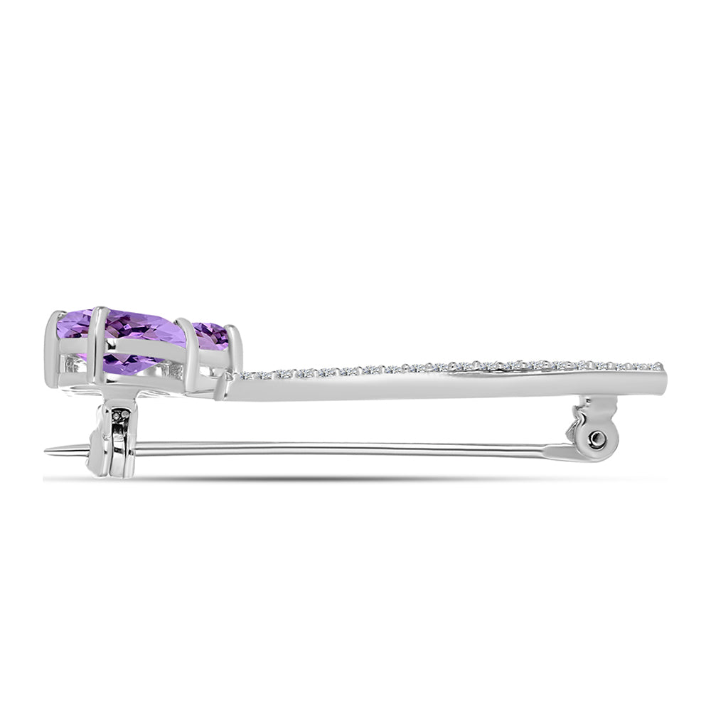 Silberbrosche mit Rose De France Amethyst und weißem Topas