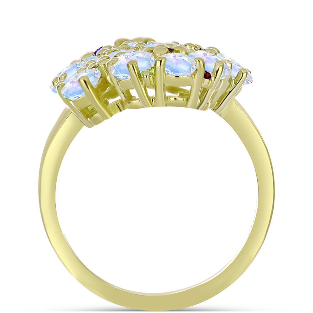 Goldplattierter Silberring mit Regenbogenmondstein und marokkanischem Amethyst