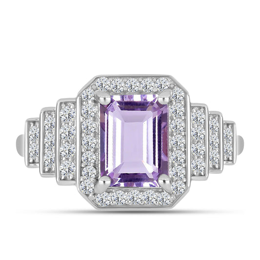 Silberring mit Rose De France Amethyst und weißem Topas
