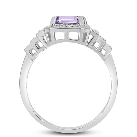 Silberring mit Rose De France Amethyst und weißem Topas