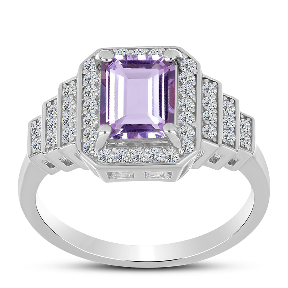Silberring mit Rose De France Amethyst und weißem Topas 3 
