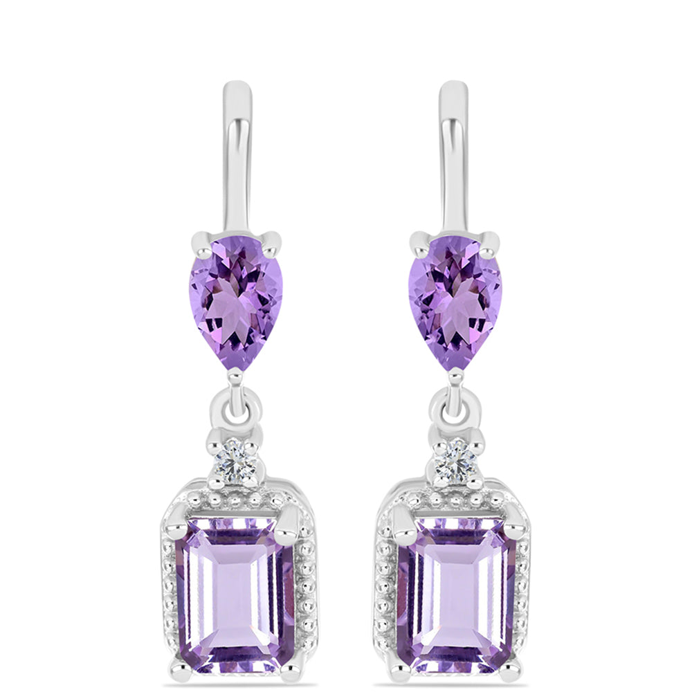 Silberohrringe mit Rose De France Amethyst und weißem Topas 1 