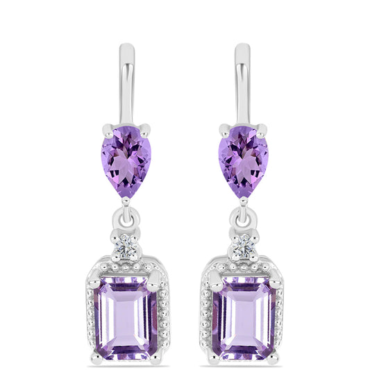 Silberohrringe mit Rose De France Amethyst und weißem Topas