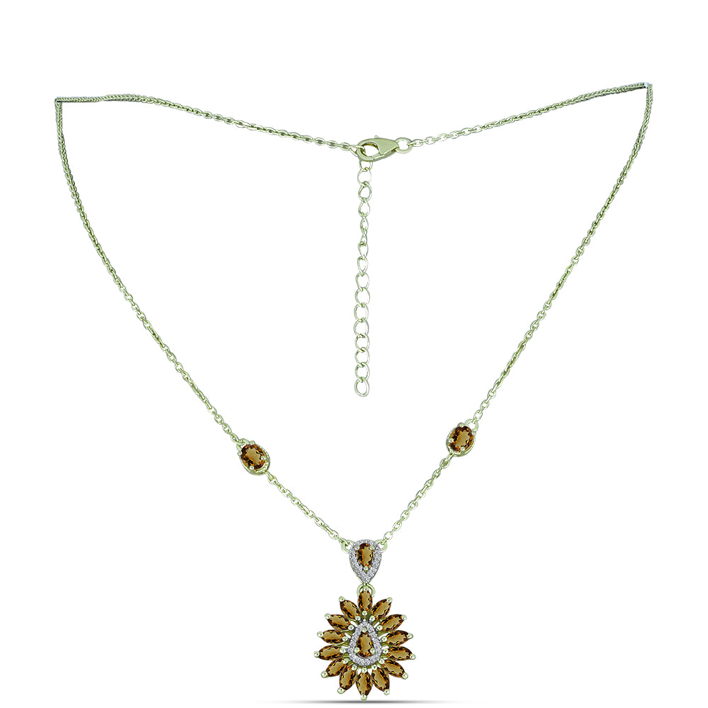 Goldplattierte Silberhalskette mit Cognac-Quarz und weißem Topas