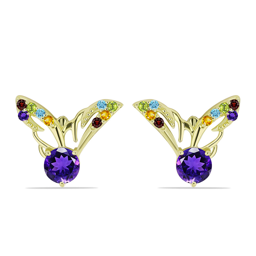 Goldplattierte Silberohrringe mit marokkanischem Amethyst und Zitrin aus dem Ural