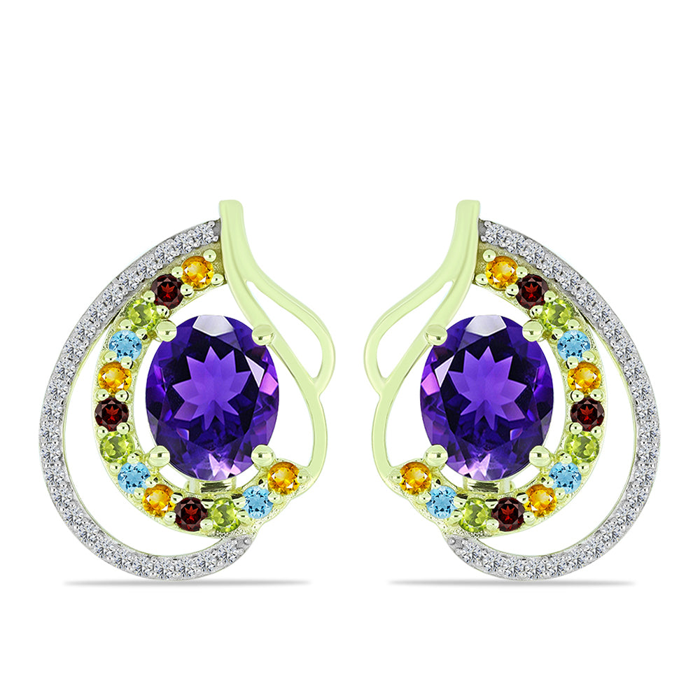 Goldplattierte Silberohrringe mit marokkanischem Amethyst und Zitrin aus dem Ural