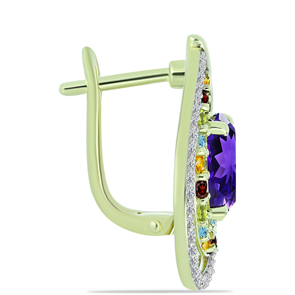 Goldplattierte Silberohrringe mit marokkanischem Amethyst und Zitrin aus dem Ural 2 