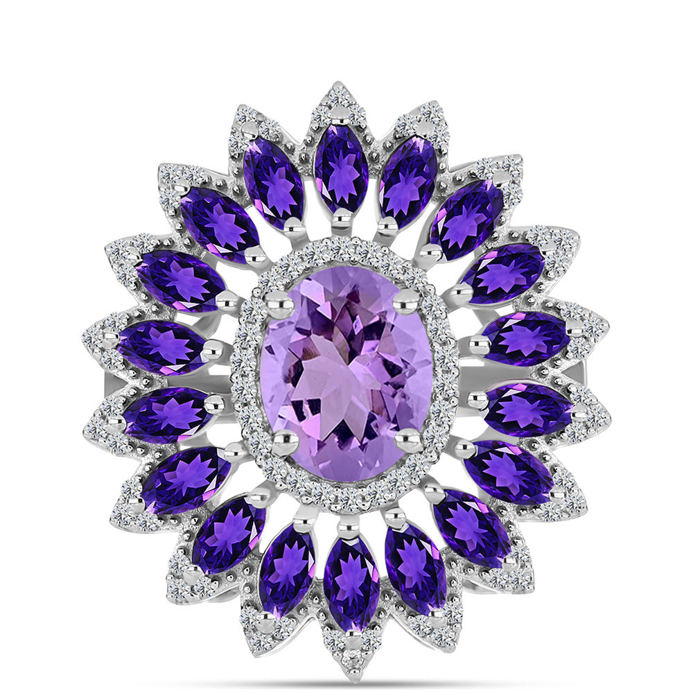 Silberring mit Rose De France Amethyst und Amethyst aus Artigas