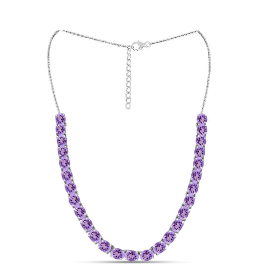 Silberhalskette mit Rose De France Amethyst