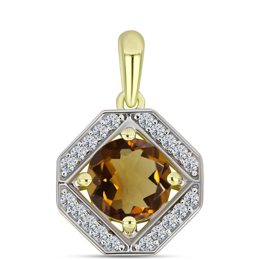 Goldplattierter Silberanhänger mit Cognac-Quarz und weißem Topas