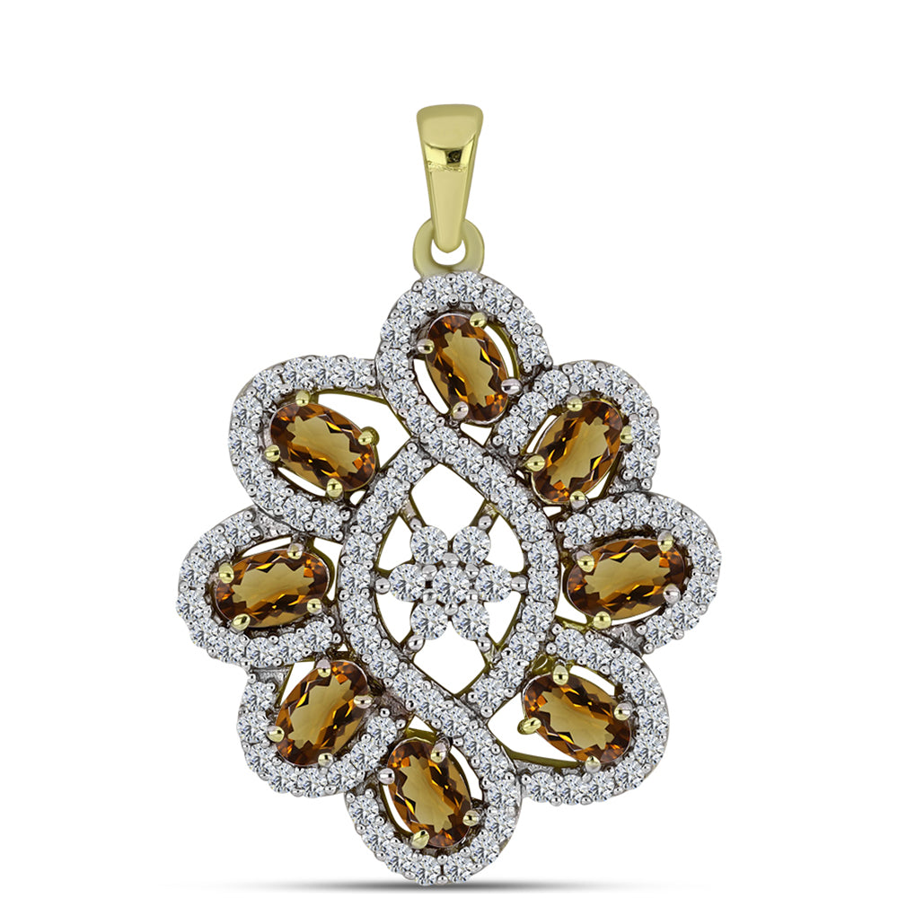 Goldplattierter Silberanhänger mit Cognac-Quarz und weißem Topas 1 
