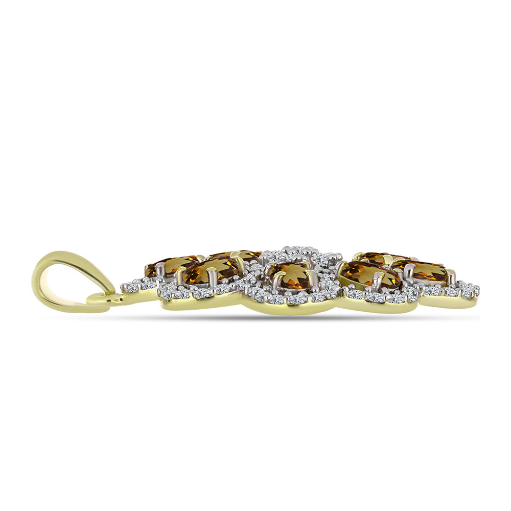 Goldplattierter Silberanhänger mit Cognac-Quarz und weißem Topas