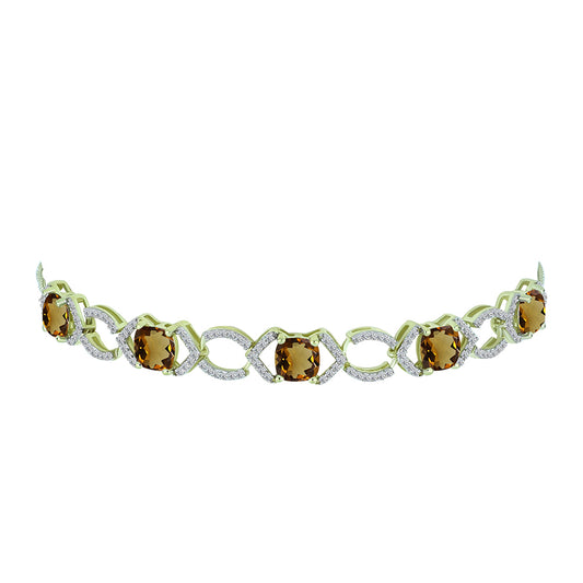 Goldplattiertes Silberarmband mit Cognac-Quarz und weißem Topas