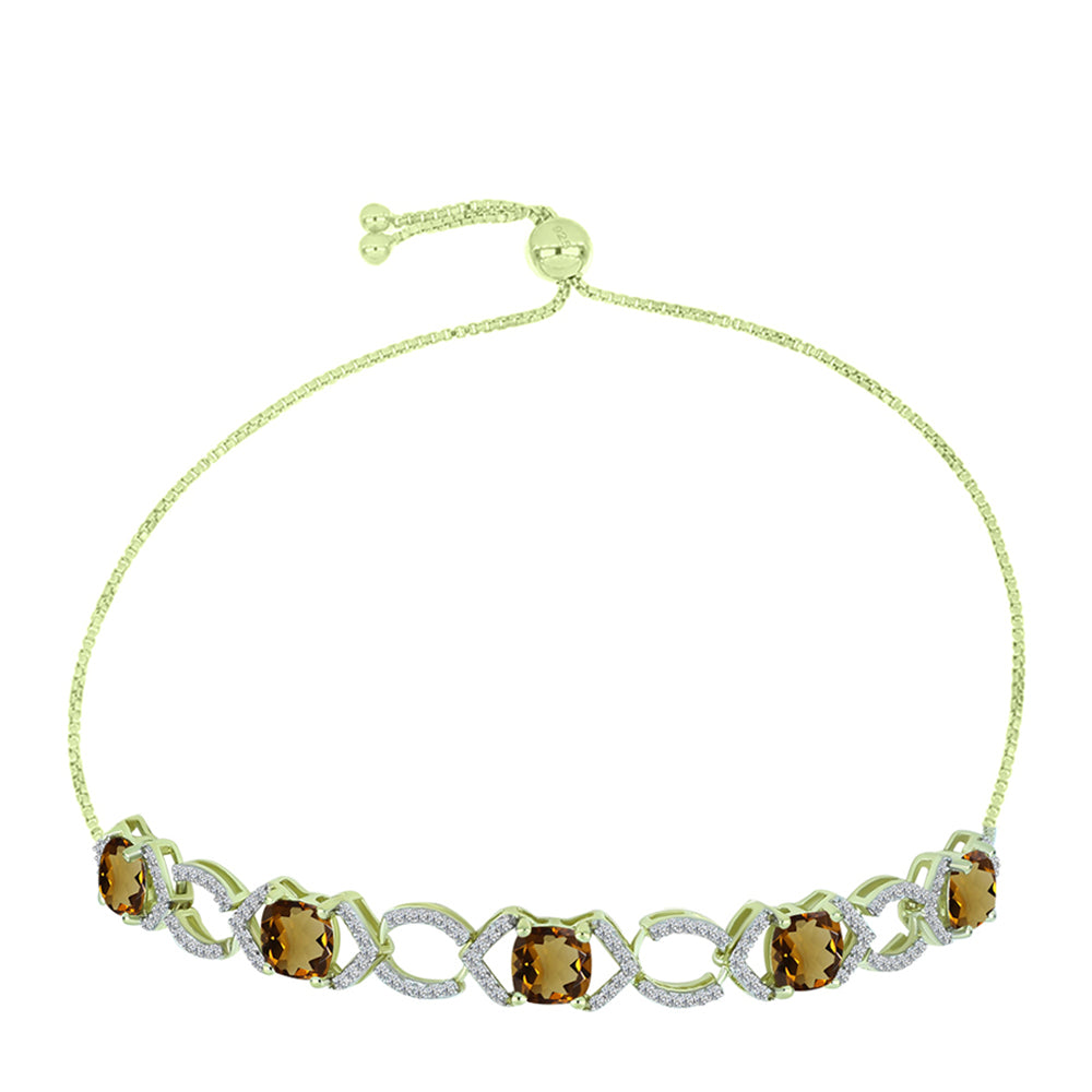 Goldplattiertes Silberarmband mit Cognac-Quarz und weißem Topas